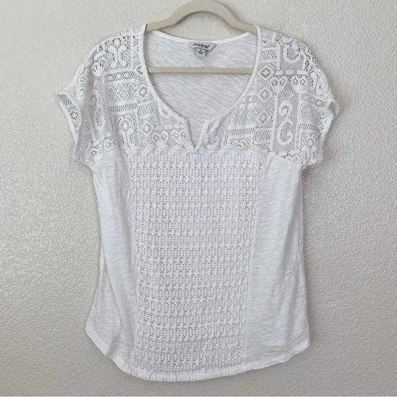 Lucky Brand Tops - Lucky Brand 100% Cotton White Lace Dolman Sleeves Top, Sz Large